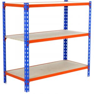 Simon Rack &Eacute;tag&egrave;re Rangement et 3 Niveaux en Boix, 150 kg Capacit&eacute; de Charge et Point de Flexion, 1000x900x400 mm, &Eacute;tag&egrave;re Charge Lourde, &Eacute;tag&egrave;re Garage, Bleu/Orange/Bois - Maderclick