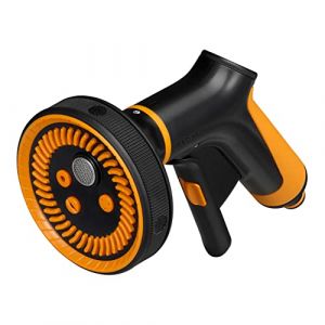 Fiskars Pistolet Pulvérisateur Multi, 5 Jets, Débit réglable en continu, avec Contrôle Gâchette à l'Avant et verrouillage marche/arrêt, SoftGrip, Taille universelle, noir/orange, 1065482