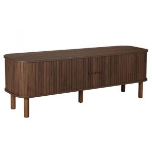 Oviala Meuble TV scandinave rectangulaire 2 portes L150 cm effet bois foncé