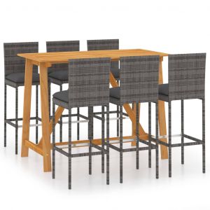VidaXL Ensemble de bar de jardin 7 pcs avec coussins Gris