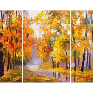 Ceanothe Triptyque sur toile peinture d'automne 125x97 cm