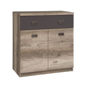 SANS Commode 1 tiroir 2 portes Abel Bois et Gris