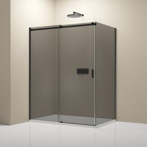Bernstein Paroi de douche d'angle Noire mat Verre fumé Cabine de douche intégrale étanche Parre douche porte coulissante - Toutes tailles dispo