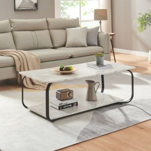 Table basse Kolta 120 x 60 x 43 cm effet marbre blanc noir [en.casa]