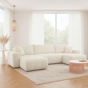 Meublesline Tendencio - Canapé d'angle panoramique Talia en u en tissu anti tâche hydrophobe doux au toucher Beige