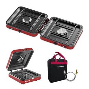 CAMPLUX FoldGo Réchaud de camping à 2 brûleurs réchaud à gaz portable avec poignée pour bidon de gaz vissable idéal pour camping