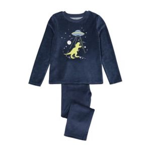 Pyjama velours, dinosaure et soucoupe volante