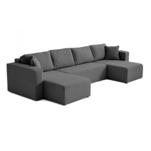 Topaze - canapé panoramique en U - 7 places - convertible avec coffre - en tissu bouclette - Gris