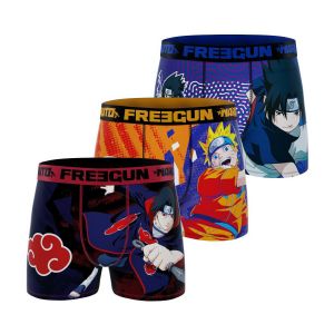 Freegun Boxer Enfant Naruto, Caleçon Garçon et, Original Manga (Lot de 3) Taille 8/10 Ans Noir/Bleu/Jaune/Rouge/Orange