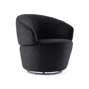 Meubletmoi - Fauteuil rond pivotant 360&deg; tissu gris anthracite moderne - corolla