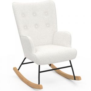 Idmarket Fauteuil scandinave IVAR en tissu &agrave; bascule bouclette beige
