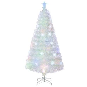 Coast Artificial Christmas Tree - 120 cm - Blanc - avec fibre de verre, feuilles iris&eacute;es et lumi&egrave;res LED multicolores en forme de flocons de neige