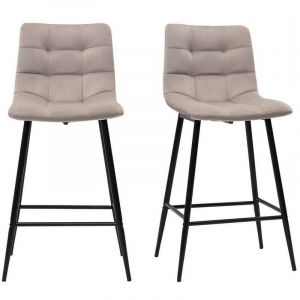 Miliboo Tabourets de bar design en velours taupe H65 cm (lot de 2) MAXWELL - Taupe velours