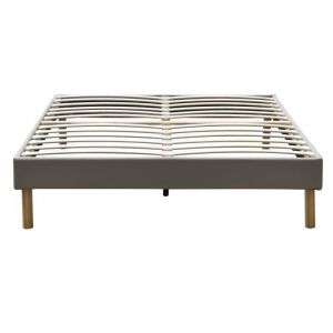 Sommier Tapissier gris Pieds en 20 cm pour matelas en 140x200 - 2 x 13 Lattes -
