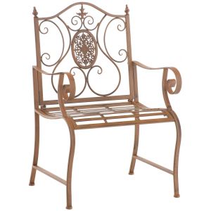 D&eacute;coshop26 Fauteuil En M&eacute;tal Marron Vieilli Avec Motifs D&eacute;coratifs Jardin Ou Terrasse 10_0007934