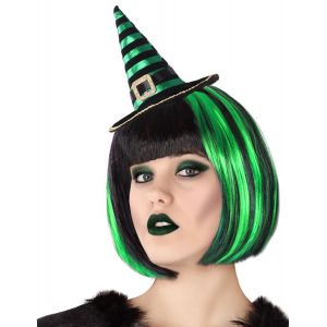 Image de Serre tête mini chapeau de sorcière rayé noir et vert adulte