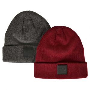 Urban classics Bonnet de - Bonnet Enfant Patch Avec Logo - Lot De 2 - pour filles & garçonse - anthracite/rouge