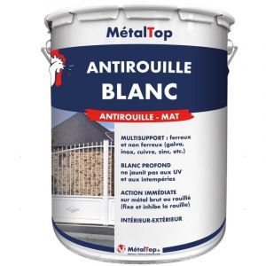 Antirouille Blanc - Metaltop - Blanc pur - RAL 9010 - Pot 5L