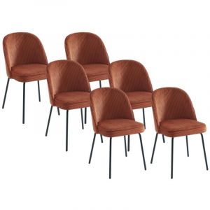 Vente-unique - Lot de 6 chaises en velours c&ocirc;tel&eacute; et m&eacute;tal noir - Terracotta - alpali
