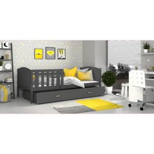 Lit enfant Tomy 90x190 GRIS GRIS Livr&eacute; avec tiroir, sommier et matelas en mousse de 7cm OFFERT