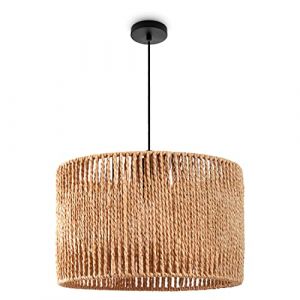 Paco Home - Suspension Table à Manger Papier Boho Lampe Suspendue Lampe E27 Rotin Lampe à suspension - Noir, Nature (Ø32cm)