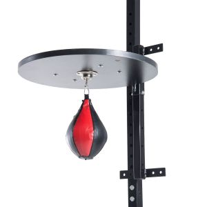 Homcom Punching Ball Poire de Vitesse Boxe avec Support Plateau tournant Composite Acier revêtement synthétique Rouge Noir