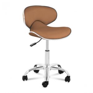 Tabouret chaise siège de bureau à roulette avec dossier marron 14_0003750