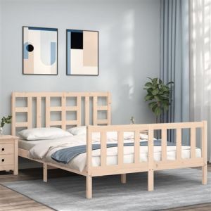 VidaXL Cadre de lit avec tête de lit 140x190 cm bois massif