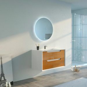 Distribain Meuble de salle de bain Scordia 900 Bois naturel et Blanc - Bois naturel & Blanc