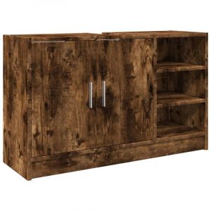 VidaXL Armoire d'évier chêne fumé 90x29x55 cm bois d'ingénierie, armoire de salle de bain, armoire de rangement salle de bain, meuble lavabo de salle de bain
