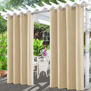 Rosnek - Rideaux d'extérieur Imperméables à oeillets 132x213cm Beige - Protection uv 70%, Résistant aux Plis, Entretien Facile
