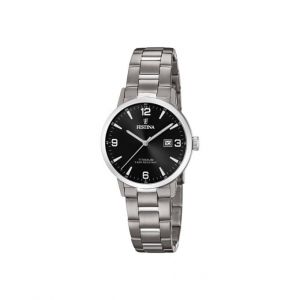 Festina Montre F20436-3 - Dateur quartz cadran noir et bracelet titane Femme