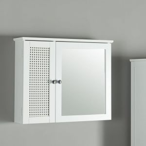 Armoire murale de salle de bain Karlsøy avec miroir mdf pvc effet rotin 50 x 60 x 15 cm blanc