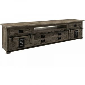 Meuble TV 240x50 Manguier laqu&eacute; Gris RAILWAY 256