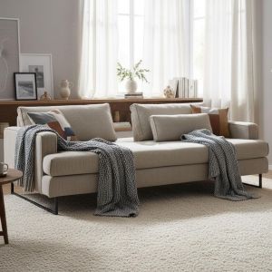 Canapé convertible 3 places Bangkok Velours côtelé Beige