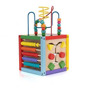 Robincool Jouet Éducatif Montessori Cube en Bois 6 Faces Newton Laberinto 20x20x36 cm avec Boulier Multicolore