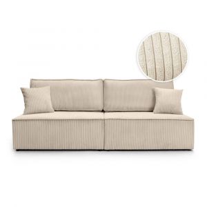 Loungitude Canapé convertible 3 places sans accoudoirs en velours côtelé beige