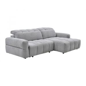 Canap&eacute; d'angle droit relax avec assise coulissante &eacute;lectrique en tissu gris CARIALA