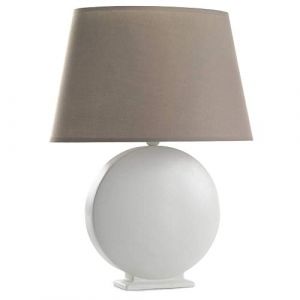 Lumiere ONLI - Lampe de table Zen en céramique blanche opaque et abat-jour ovale couleur taupe