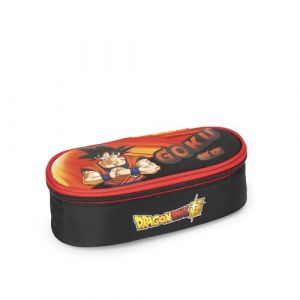 DRAGON BALL SUPER Trousse d'école ovale officielle Dragon Ball, idéale pour ranger la papeterie, avec séparateur intérieur avec passants élastiques et fermeture à glissière, 22 x 7h x 9,5 cm,