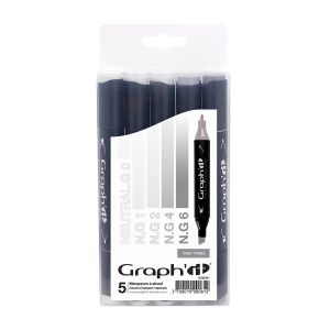 Graph'it Lot de 5 Marqueurs à alcool double pointe Grey tones