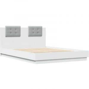 VidaXL Cadre de Lit avec T&ecirc;te de Lit, Lit Double avec Sommier &agrave; Lattes, Lit Adulte de Chambre, Moderne, Blanc 140x200 cm Bois d'Ing&eacute;nierie
