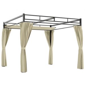 Outsunny Pergola de jardin - tonnelle de jardin ext&eacute;rieur - toit r&eacute;tractable, 4 rideaux, protection UV30+ - acier - 3x3m - beige