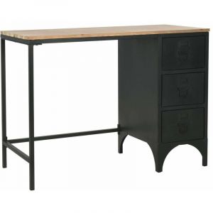 Image de Bureau table meuble travail informatique à piédestal unique bois de sapin et acier 100 cm Bois