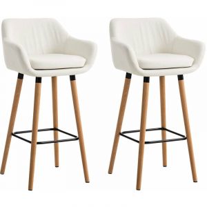 Décoshop26 Lot de 2 tabourets de bar chaise haute design scandinave accoudoirs et repose-pied similicuir blanc