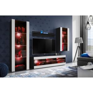 Ensembles de meubles Tivoli Medio, Noir/Blanc, Largeur 220cm x Hauteur 159cm x Profondeur 35cm, led rgb, pour Salon, Chambre - Komodee