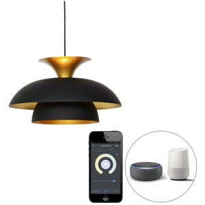 Image de Qazqa Titus - LED SmartSuspension avec abat-jourincl. wifi Moderne - 1 lumière - Ø 50 cm - Noir - Moderne - Éclairage intérieur - Salon I Chambre I Cuisine I Salle à manger