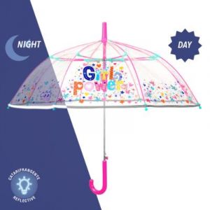 Image de Perletti Parapluie cloche enfant avec bordure phosphorescente - Girl Power - Bordure réflechissante pour être visible la nuit