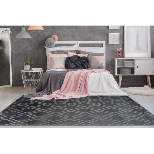 Arte Espina Paris Prix - Tapis Imprimé Losange Fait Main monroe Iii Anthracite 81 X 150 Cm