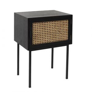 Toilinux Table de c vet en cannage 1 porte en Bois et métal Noir et marron